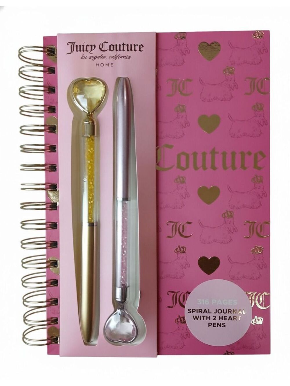 Juicy Couture 316 Page Spiral Journal 2 Heart Pens Scottie Dog Monogram Notebook